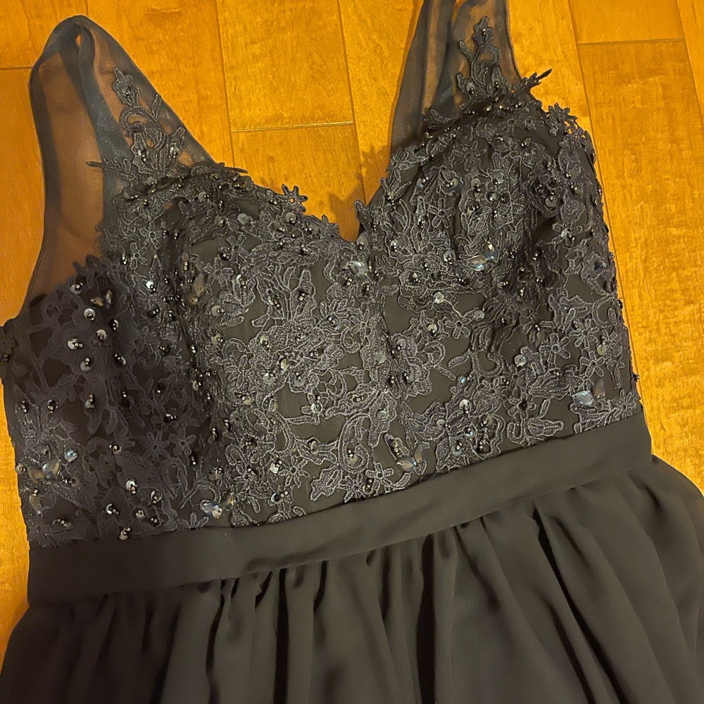 Navy beaded corset evening dress